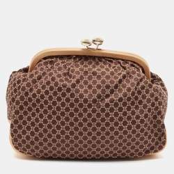 Celine Dark Brown/Tan Macadam Fabric Frame Clutch