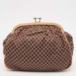 Celine Dark Brown/Tan Macadam Fabric Frame Clutch