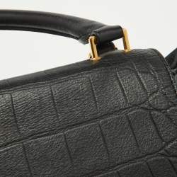 Pre Owned Celine Black Croc Embossed Leather and Suede Medium Trapeze Top Handle Bag