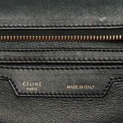 Pre Owned Celine Black Croc Embossed Leather and Suede Medium Trapeze Top Handle Bag