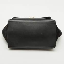 Pre Owned Celine Black Croc Embossed Leather and Suede Medium Trapeze Top Handle Bag