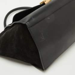 Pre Owned Celine Black Croc Embossed Leather and Suede Medium Trapeze Top Handle Bag