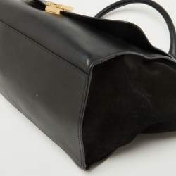 Pre Owned Celine Black Croc Embossed Leather and Suede Medium Trapeze Top Handle Bag