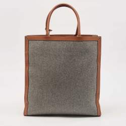 Pre Owned Celine Grey/Brown Wool and Leather Large Vertical Cabas Tote