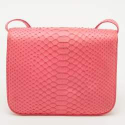 Celine Neon Pink Python Classic Box Flap Crossbody Bag