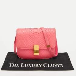 Celine Neon Pink Python Classic Box Flap Crossbody Bag