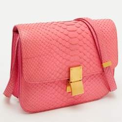 Celine Neon Pink Python Classic Box Flap Crossbody Bag