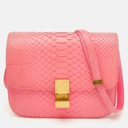 Celine Neon Pink Python Classic Box Flap Crossbody Bag