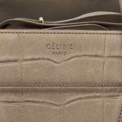 Pre Owned Celine Beige Croc Embossed Nubuck Leather Medium Phantom Luggage Tote