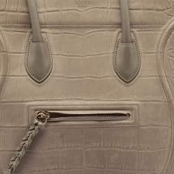 Pre Owned Celine Beige Croc Embossed Nubuck Leather Medium Phantom Luggage Tote