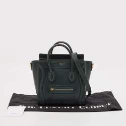 Pre Owned Celine Dark Green Leather Nano Luggage Tote