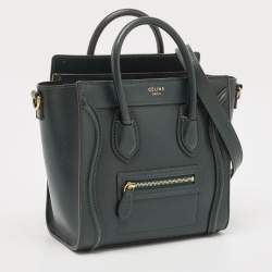 Pre Owned Celine Dark Green Leather Nano Luggage Tote