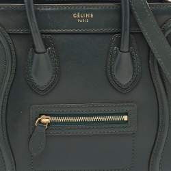 Pre Owned Celine Dark Green Leather Nano Luggage Tote