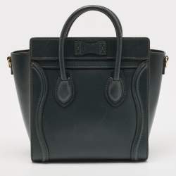 Pre Owned Celine Dark Green Leather Nano Luggage Tote