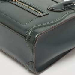 Pre Owned Celine Dark Green Leather Nano Luggage Tote