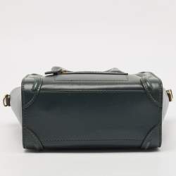 Pre Owned Celine Dark Green Leather Nano Luggage Tote