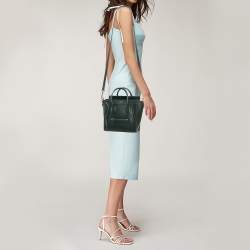 Pre Owned Celine Dark Green Leather Nano Luggage Tote