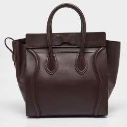 Pre Owned Celine Burgundy Leather Mini Luggage Tote