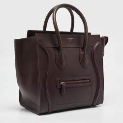 Pre Owned Celine Burgundy Leather Mini Luggage Tote