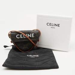 Celine Dark Brown Coated Canvas and Leather Triomphe Triangle Crossbody Bag