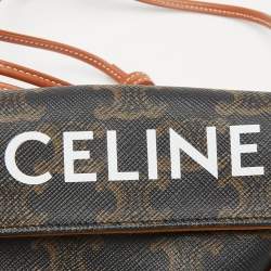 Celine Dark Brown Coated Canvas and Leather Triomphe Triangle Crossbody Bag