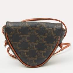 Celine Dark Brown Coated Canvas and Leather Triomphe Triangle Crossbody Bag