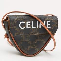 Celine Dark Brown Coated Canvas and Leather Triomphe Triangle Crossbody Bag