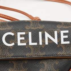 Celine Dark Brown Coated Canvas and Leather Triomphe Triangle Crossbody Bag