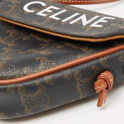 Celine Dark Brown Coated Canvas and Leather Triomphe Triangle Crossbody Bag