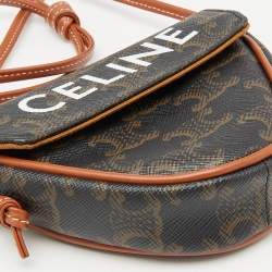 Celine Dark Brown Coated Canvas and Leather Triomphe Triangle Crossbody Bag
