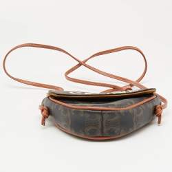 Celine Dark Brown Coated Canvas and Leather Triomphe Triangle Crossbody Bag