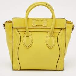 Pre Owned Celine Yellow Leather Nano Luggage Tote
