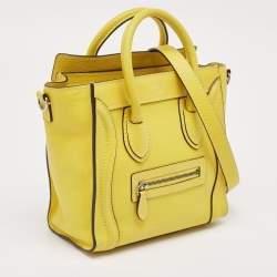 Pre Owned Celine Yellow Leather Nano Luggage Tote