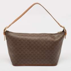 Pre Owned Celine Dark Brown Macadam Coated Canvas and Leather Pochette Bag