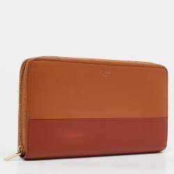 Celine Brown/Tan Leather Colorblock Zip Continental Wallet