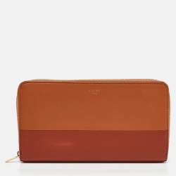 Celine Brown/Tan Leather Colorblock Zip Continental Wallet