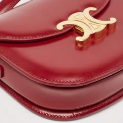 Pre Owned Celine Burgundy Leather Teen Besace Triomphe Crossbody Bag