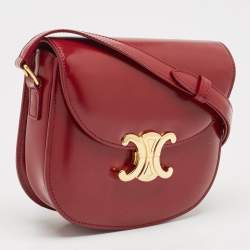 Pre Owned Celine Burgundy Leather Teen Besace Triomphe Crossbody Bag