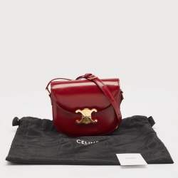 Pre Owned Celine Burgundy Leather Teen Besace Triomphe Crossbody Bag