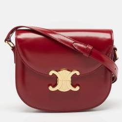 Pre Owned Celine Burgundy Leather Teen Besace Triomphe Crossbody Bag