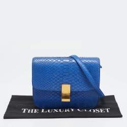 Celine Blue Python Medium Classic Box Shoulder Bag