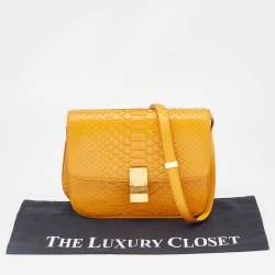 Celine Mustard Python Medium Classic Box Shoulder Bag
