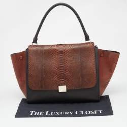 Celine Brown/Black Python and Leather Large Trapeze Top Handle Bag
