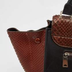 Celine Brown/Black Python and Leather Large Trapeze Top Handle Bag