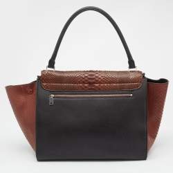Celine Brown/Black Python and Leather Large Trapeze Top Handle Bag