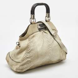 Celine Cream Python Frame Satchel