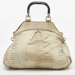 Celine Cream Python Frame Satchel