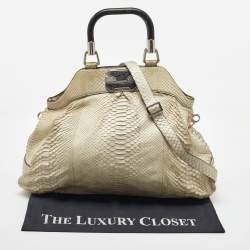 Celine Cream Python Frame Satchel