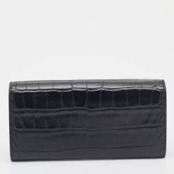 Celine Black Croc Embossed Leather Continental Wallet
