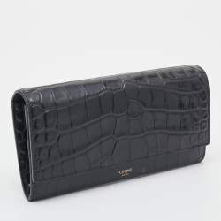 Celine Black Croc Embossed Leather Continental Wallet